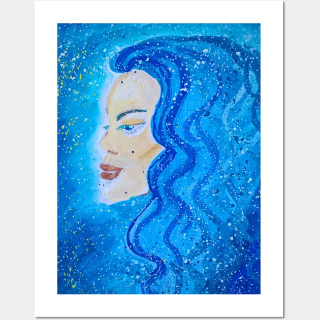 Woman with blue hair. Original painting. Wall Art by Maltez